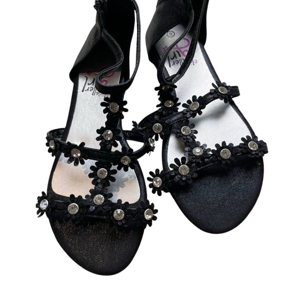 Olivia Miller Girls Black Floral Flats Dress Shoes Size 5 New